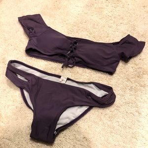 Purple off the shoulder bikini swimsuit